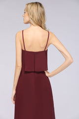 Affordable Spaghetti-Straps V-Neck Burgundy Chiffon Bridesmaid Dresses-Babyonlines