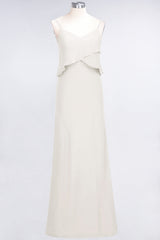 Affordable Spaghetti-Straps V-Neck Burgundy Chiffon Bridesmaid Dresses-Babyonlines