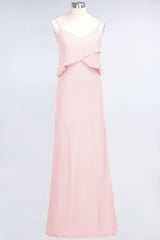 Affordable Spaghetti-Straps V-Neck Burgundy Chiffon Bridesmaid Dresses-Babyonlines