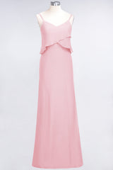 Affordable Spaghetti-Straps V-Neck Burgundy Chiffon Bridesmaid Dresses-Babyonlines