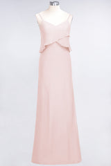 Affordable Spaghetti-Straps V-Neck Burgundy Chiffon Bridesmaid Dresses-Babyonlines