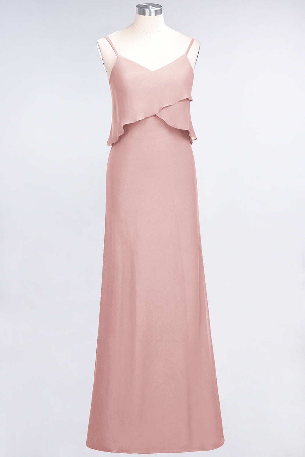 Affordable Spaghetti-Straps V-Neck Burgundy Chiffon Bridesmaid Dresses-Babyonlines