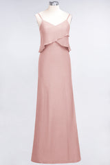 Affordable Spaghetti-Straps V-Neck Burgundy Chiffon Bridesmaid Dresses-Babyonlines