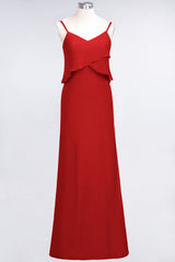 Affordable Spaghetti-Straps V-Neck Burgundy Chiffon Bridesmaid Dresses-Babyonlines