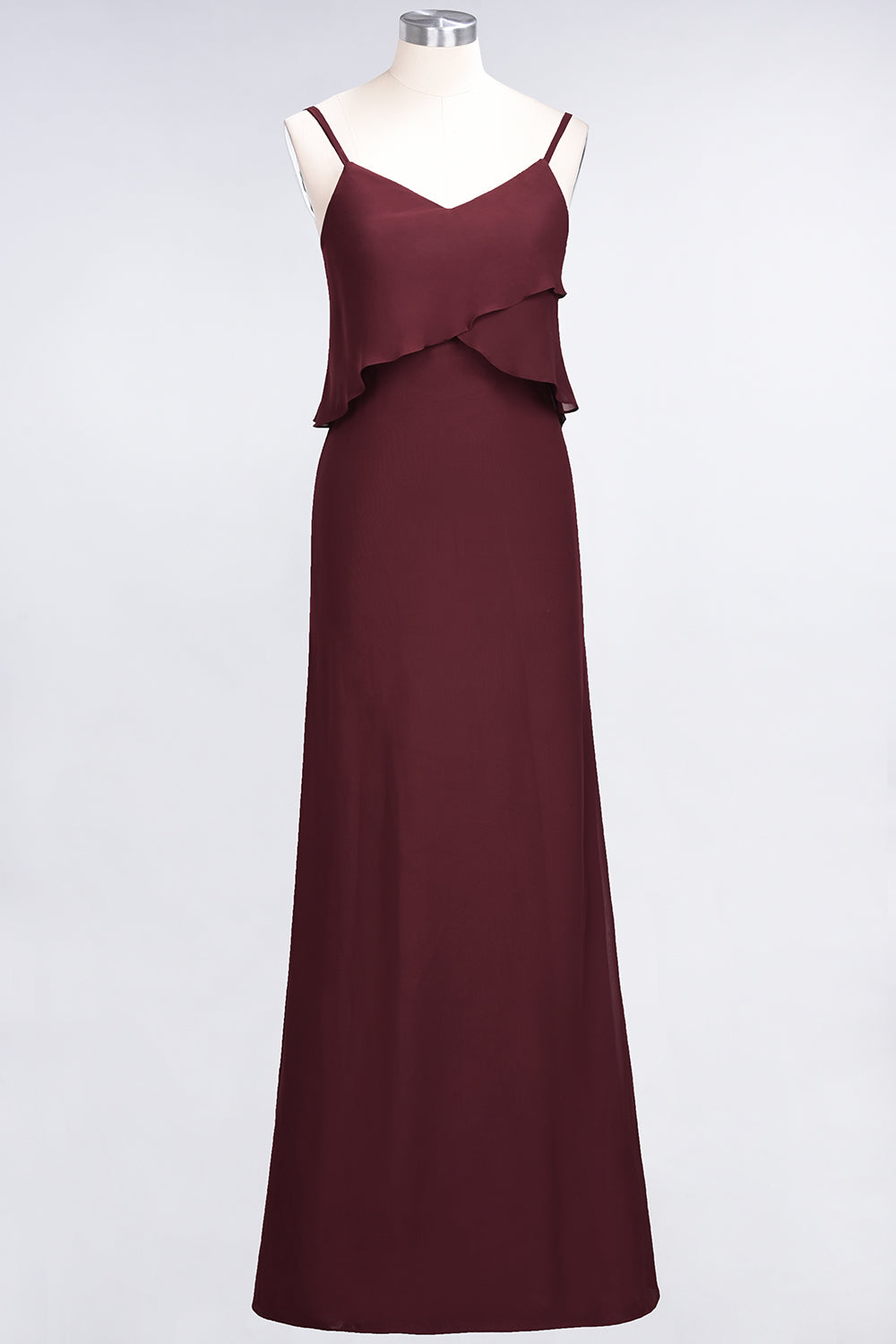 Affordable Spaghetti-Straps V-Neck Burgundy Chiffon Bridesmaid Dresses-Babyonlines