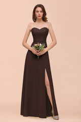 Affordable Strapless Front Slit Long Dusty Sage Bridesmaid Dress-Babyonlines