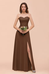 Affordable Strapless Front Slit Long Dusty Sage Bridesmaid Dress-Babyonlines