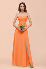 Affordable Strapless Front Slit Long Dusty Sage Bridesmaid Dress-Babyonlines
