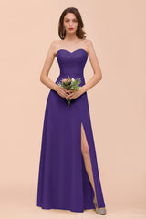 Affordable Strapless Front Slit Long Dusty Sage Bridesmaid Dress-Babyonlines