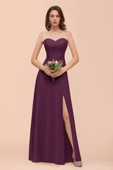 Affordable Strapless Front Slit Long Dusty Sage Bridesmaid Dress-Babyonlines