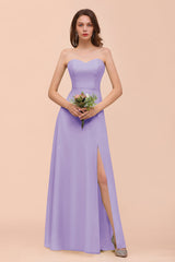Affordable Strapless Front Slit Long Dusty Sage Bridesmaid Dress-Babyonlines