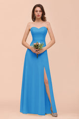 Affordable Strapless Front Slit Long Dusty Sage Bridesmaid Dress-Babyonlines