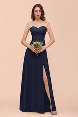 Affordable Strapless Front Slit Long Dusty Sage Bridesmaid Dress-Babyonlines