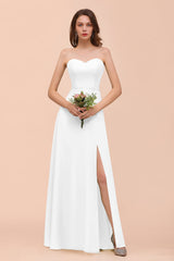 Affordable Strapless Front Slit Long Dusty Sage Bridesmaid Dress-Babyonlines