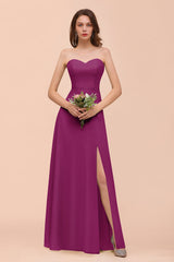 Affordable Strapless Front Slit Long Dusty Sage Bridesmaid Dress-Babyonlines