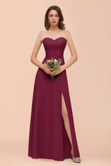 Affordable Strapless Front Slit Long Dusty Sage Bridesmaid Dress-Babyonlines