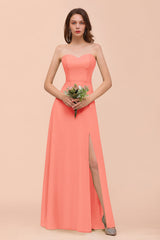 Affordable Strapless Front Slit Long Dusty Sage Bridesmaid Dress-Babyonlines