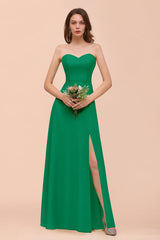Affordable Strapless Front Slit Long Dusty Sage Bridesmaid Dress-Babyonlines