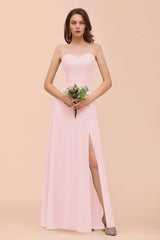 Affordable Strapless Front Slit Long Dusty Sage Bridesmaid Dress-Babyonlines
