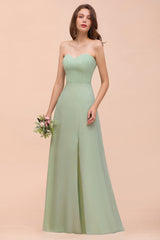 Affordable Strapless Front Slit Long Dusty Sage Bridesmaid Dress-Babyonlines