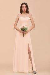 Affordable Strapless Front Slit Long Dusty Sage Bridesmaid Dress-Babyonlines