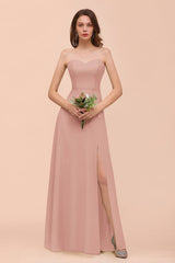 Affordable Strapless Front Slit Long Dusty Sage Bridesmaid Dress-Babyonlines