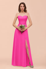 Affordable Strapless Front Slit Long Dusty Sage Bridesmaid Dress-Babyonlines