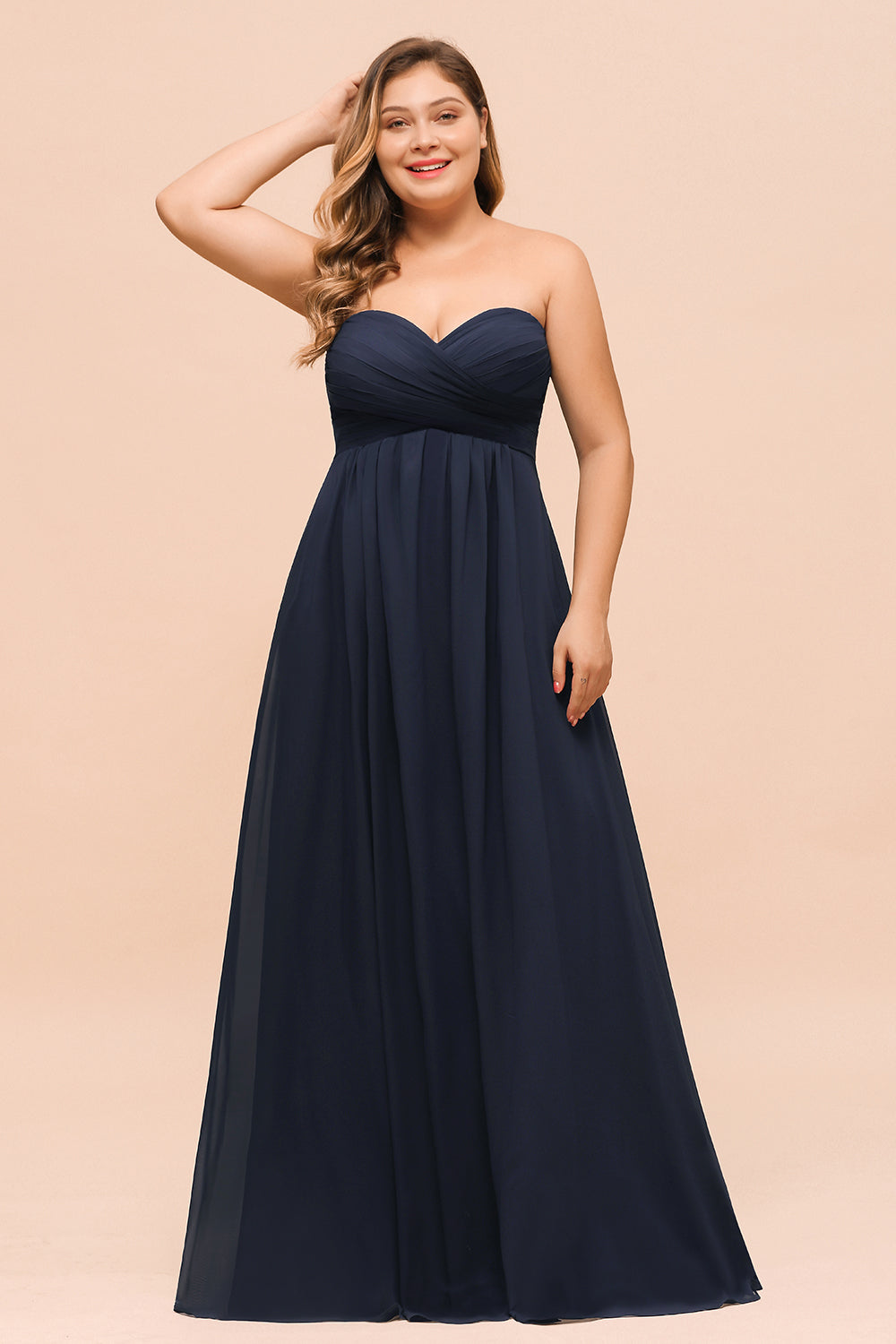 Affordable Strapless Sweetheart Long Bridesmaid Dress with Ruffle-Babyonlines