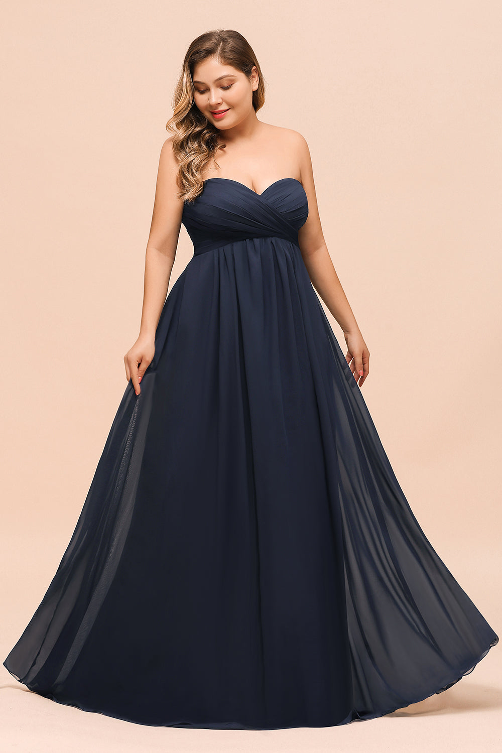 Affordable Strapless Sweetheart Long Bridesmaid Dress with Ruffle-Babyonlines