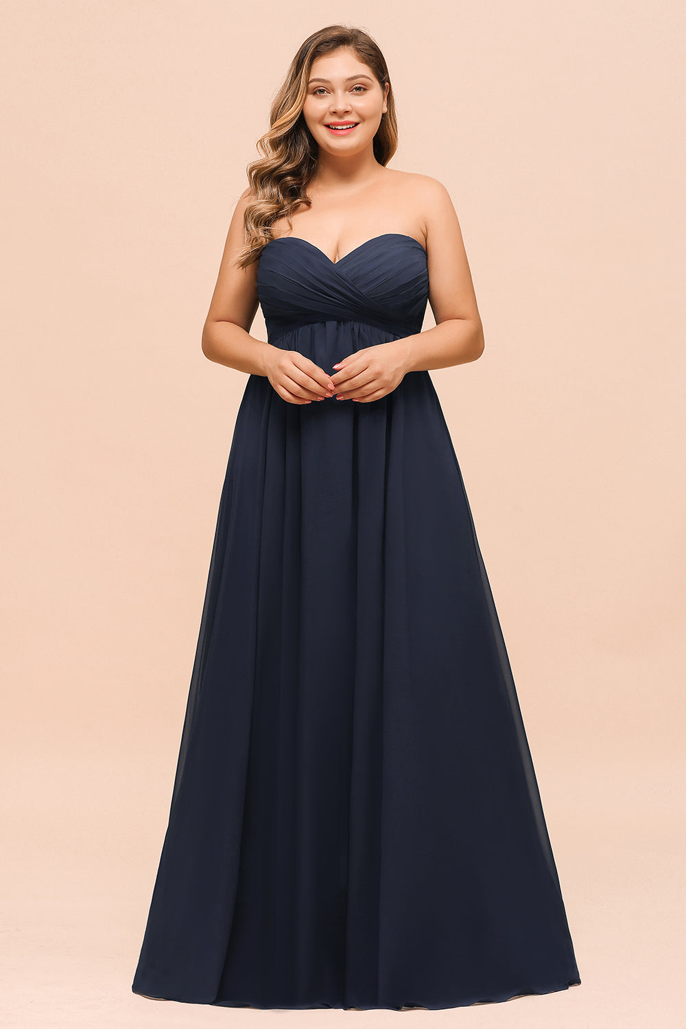 Affordable Strapless Sweetheart Long Bridesmaid Dress with Ruffle-Babyonlines