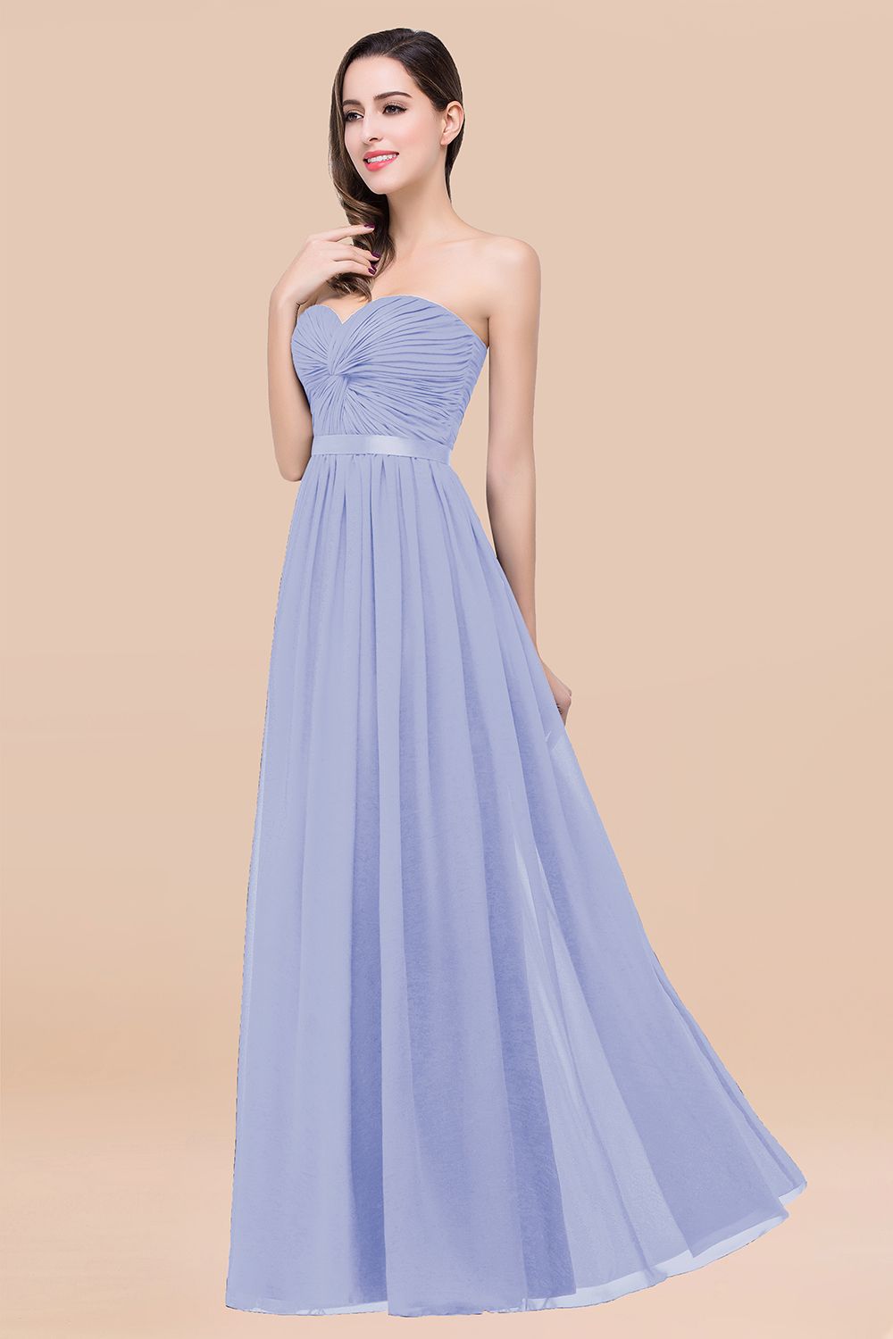 Affordable Sweetheart Ruffle Navy Chiffon Bridesmaid Dress With Ribbon-Babyonlines