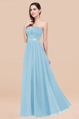 Affordable Sweetheart Ruffle Navy Chiffon Bridesmaid Dress With Ribbon-Babyonlines