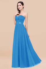 Affordable Sweetheart Ruffle Navy Chiffon Bridesmaid Dress With Ribbon-Babyonlines