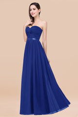Affordable Sweetheart Ruffle Navy Chiffon Bridesmaid Dress With Ribbon-Babyonlines