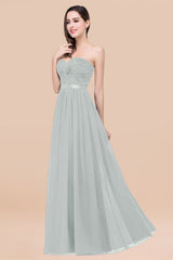 Affordable Sweetheart Ruffle Navy Chiffon Bridesmaid Dress With Ribbon-Babyonlines