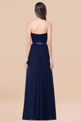 Affordable Sweetheart Ruffle Navy Chiffon Bridesmaid Dress With Ribbon-Babyonlines