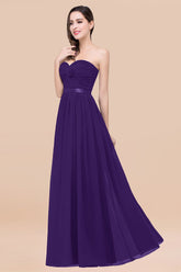 Affordable Sweetheart Ruffle Navy Chiffon Bridesmaid Dress With Ribbon-Babyonlines