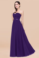 Affordable Sweetheart Ruffle Navy Chiffon Bridesmaid Dress With Ribbon-Babyonlines