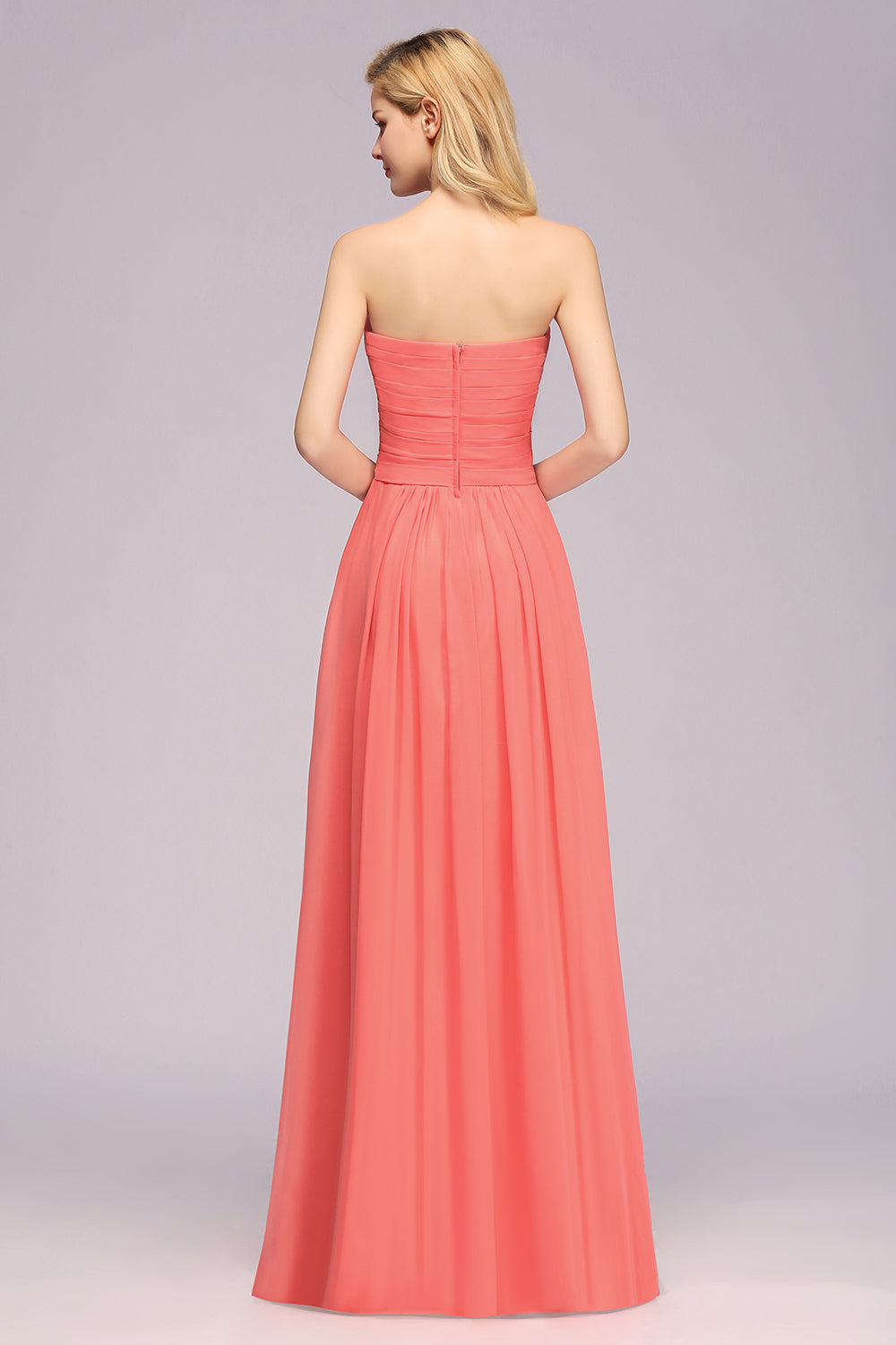 Affordable Sweetheart Strapless Chiffon Bridesmaid Dress with Flower-Babyonlines