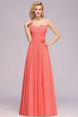 Affordable Sweetheart Strapless Chiffon Bridesmaid Dress with Flower-Babyonlines