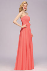 Affordable Sweetheart Strapless Chiffon Bridesmaid Dress with Flower-Babyonlines