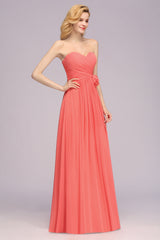 Affordable Sweetheart Strapless Chiffon Bridesmaid Dress with Flower-Babyonlines