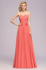 Affordable Sweetheart Strapless Chiffon Bridesmaid Dress with Flower-Babyonlines