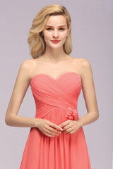 Affordable Sweetheart Strapless Chiffon Bridesmaid Dress with Flower-Babyonlines