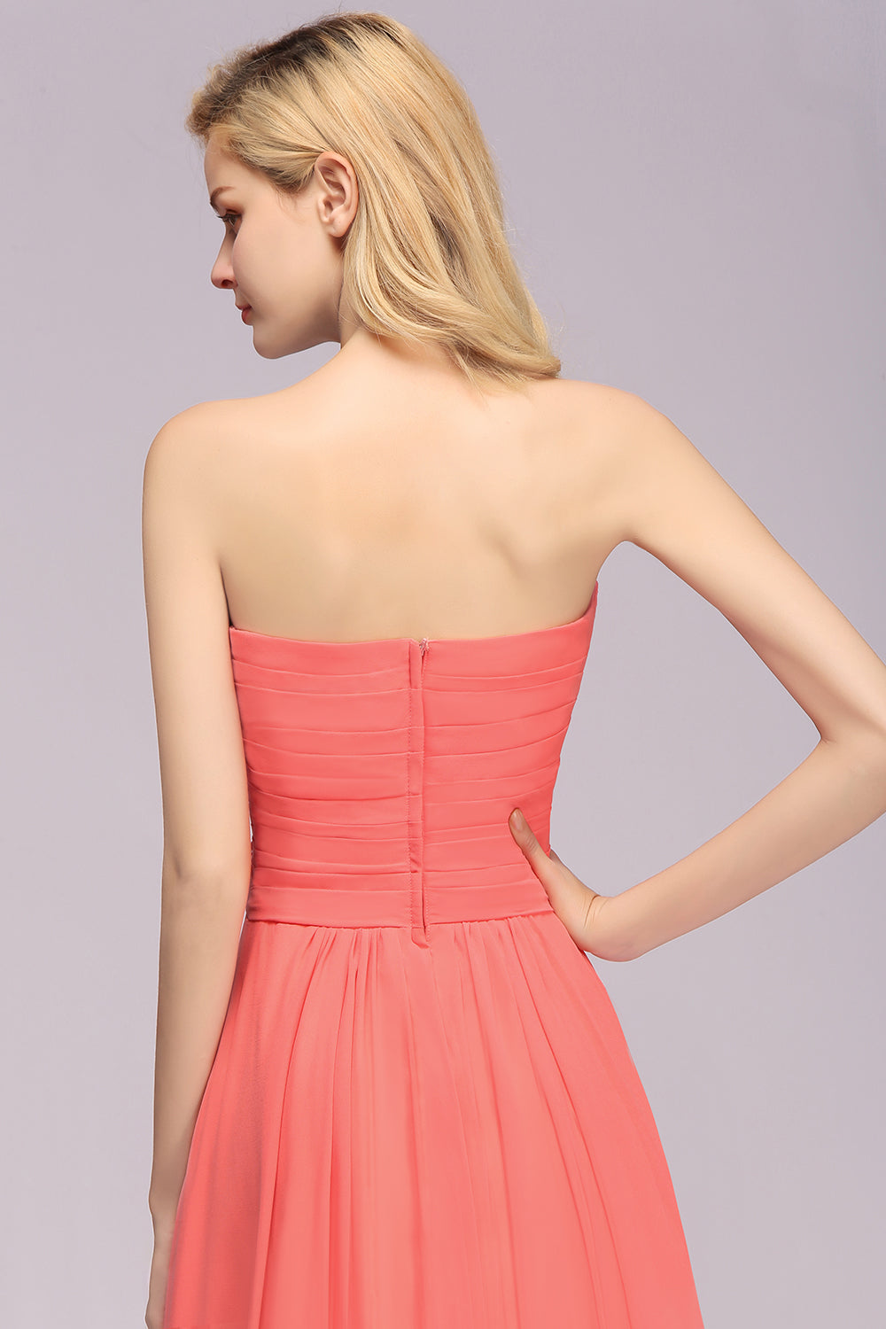 Affordable Sweetheart Strapless Chiffon Bridesmaid Dress with Flower-Babyonlines