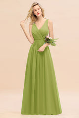 Affordable V-Neck Ruffle Long Grape Chiffon Bridesmaid Dress with Bow-Babyonlines