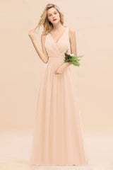Affordable V-Neck Ruffle Long Grape Chiffon Bridesmaid Dress with Bow-Babyonlines