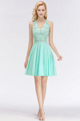 Affordable V-Neck Short Lace Birdesmaid Dresses Online-Babyonlines