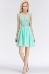 Affordable V-Neck Short Lace Birdesmaid Dresses Online-Babyonlines