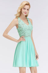 Affordable V-Neck Short Lace Birdesmaid Dresses Online-Babyonlines